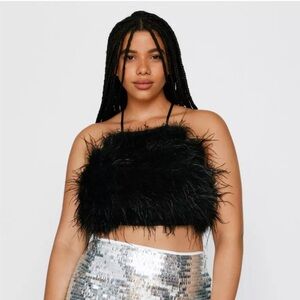 Plus Size Halterneck Feather Lace Up Back Top NWT